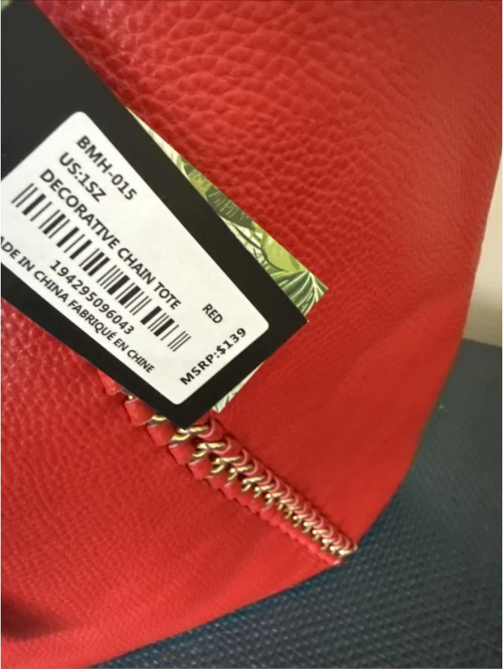 Badgley Mischka Womens Large Chain Tote Shoulder Bag Vegan Leather Red NWT 139.0 - Picture 6 of 7